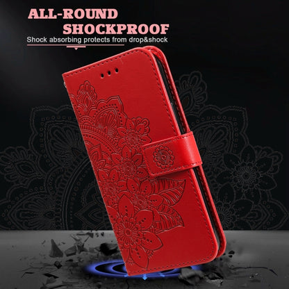 For Xiaomi Redmi Note13 4G 7-petal Flowers Embossing Leather Phone Case(Red) - Note 13 Cases by buy2fix | Online Shopping UK | buy2fix