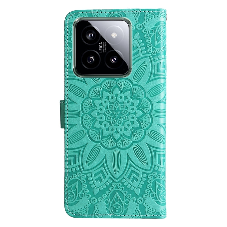 For Xiaomi 14 Embossed Sunflower Leather Phone Case(Green) - 14 Cases by buy2fix | Online Shopping UK | buy2fix