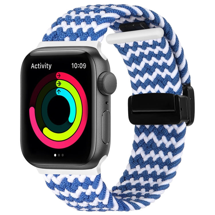 Magnetic Fold Clasp Woven Watch Band For Apple Watch 7 41mm(Blue White) - Watch Bands by buy2fix | Online Shopping UK | buy2fix