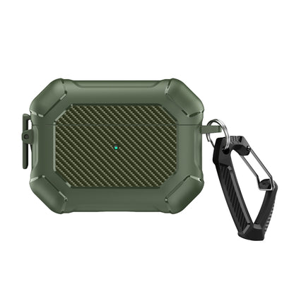 For AirPods Pro 2 Carbon Brazing Dimension TPU+PC Headphone Protective Cover with Switch Lock & Carabiner(Army Green) - For AirPods Pro 2 by buy2fix | Online Shopping UK | buy2fix