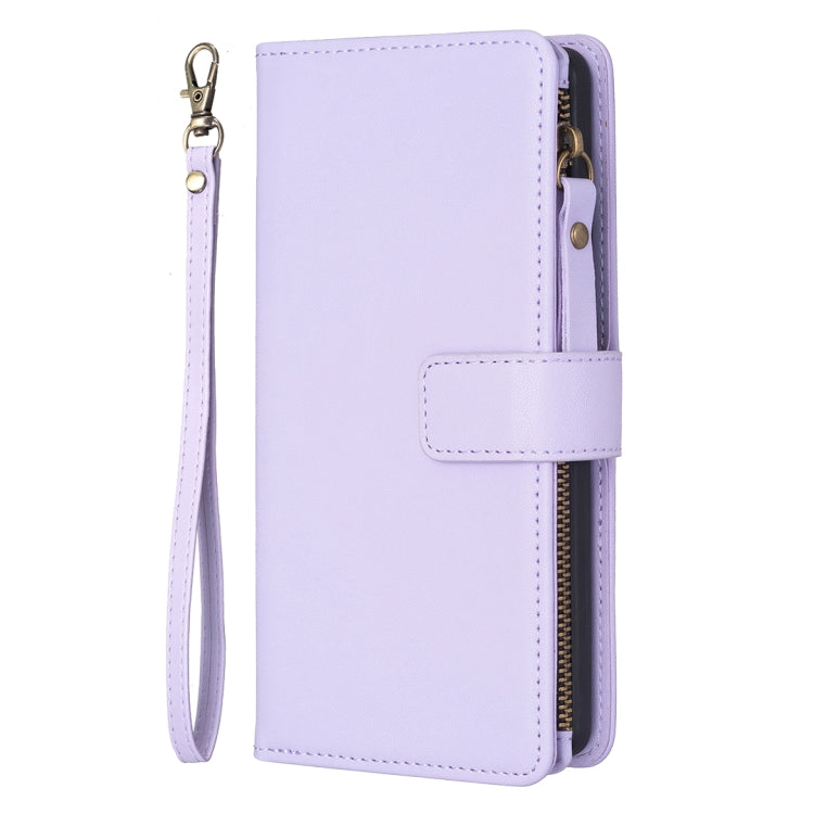 For Google Pixel 7a 9 Card Slots Zipper Wallet Leather Flip Phone Case(Light Purple) - Google Cases by buy2fix | Online Shopping UK | buy2fix