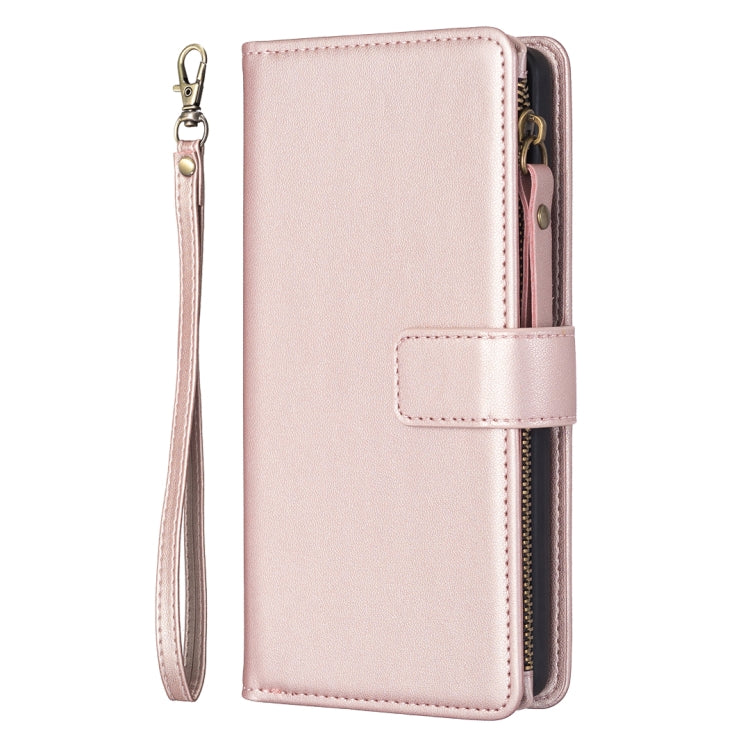 For iPhone 16 Pro Max 9 Card Slots Zipper Wallet Leather Flip Phone Case(Rose Gold) - iPhone 16 Pro Max Cases by buy2fix | Online Shopping UK | buy2fix