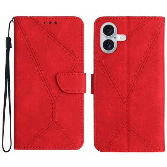 For iPhone 16 Stitching Embossed Leather Phone Case(Red) - iPhone 16 Cases by buy2fix | Online Shopping UK | buy2fix