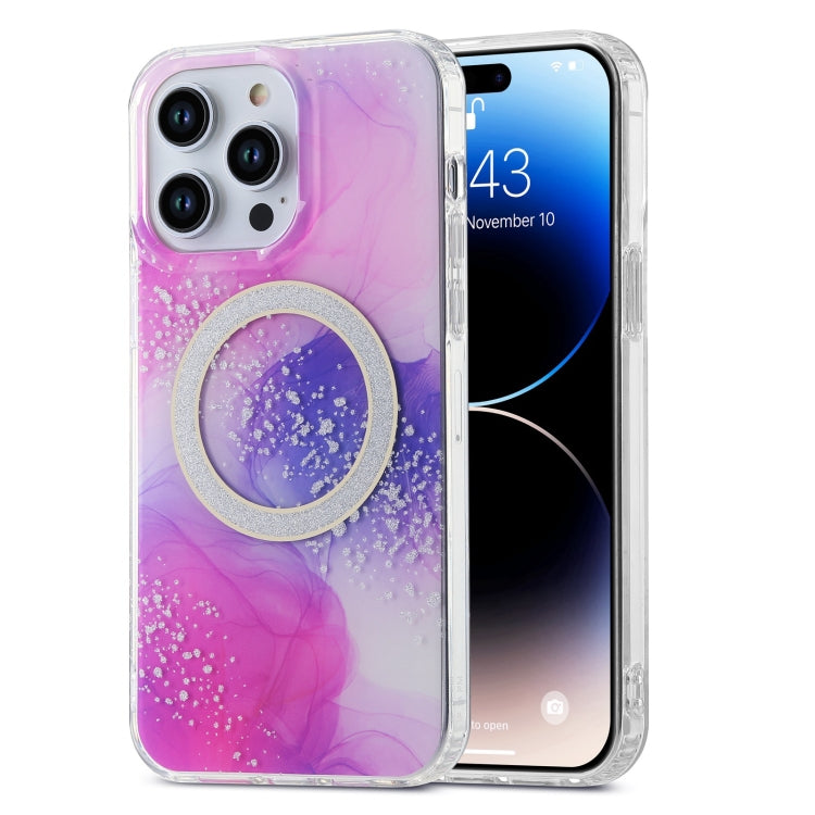 For iPhone 14 Pro Max Dual-side IMD Marble Magsafe Phone Case(Smudged Purple) - iPhone 14 Pro Max Cases by buy2fix | Online Shopping UK | buy2fix