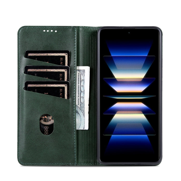 For Xiaomi Redmi Note 13 Pro 4G AZNS Magnetic Calf Texture Flip Leather Phone Case(Dark Green) - Note 13 Pro Cases by AZNS | Online Shopping UK | buy2fix