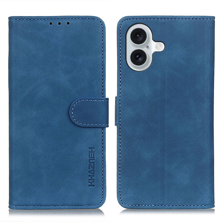 For iPhone 16 KHAZNEH Retro Texture Leather Phone Case(Blue) - iPhone 16 Cases by buy2fix | Online Shopping UK | buy2fix