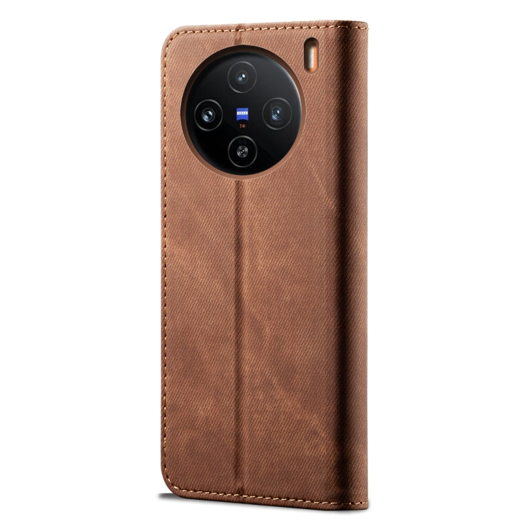 For vivo X100 Denim Texture Flip Leather Phone Case(Brown) - X100 Cases by imak | Online Shopping UK | buy2fix