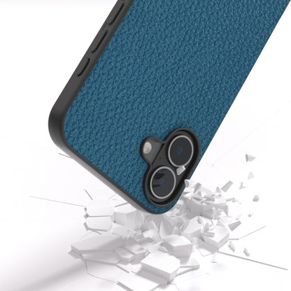 For iPhone 16 ABEEL Genuine Leather Litchi Texture Phone Case(Blue) - iPhone 16 Cases by buy2fix | Online Shopping UK | buy2fix