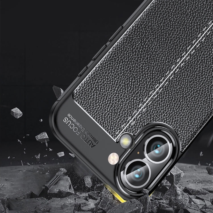 For iPhone 16 Litchi Texture Shockproof TPU Phone Case(Black) - iPhone 16 Cases by buy2fix | Online Shopping UK | buy2fix