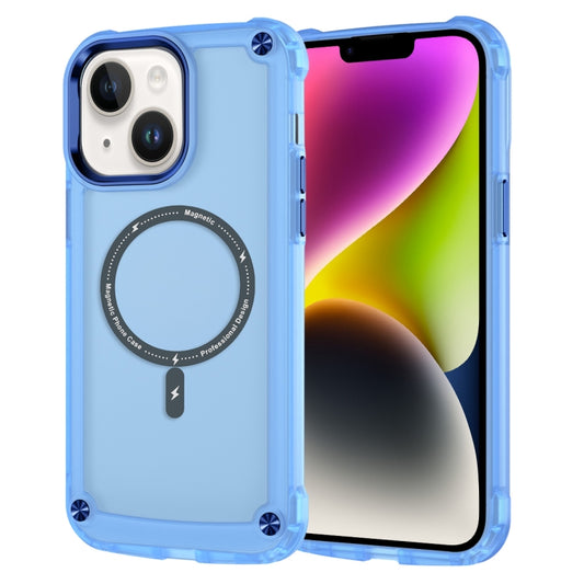 For iPhone 14 Plus Skin Feel TPU + PC MagSafe Magnetic Phone Case(Transparent Blue) - iPhone 14 Plus Cases by buy2fix | Online Shopping UK | buy2fix