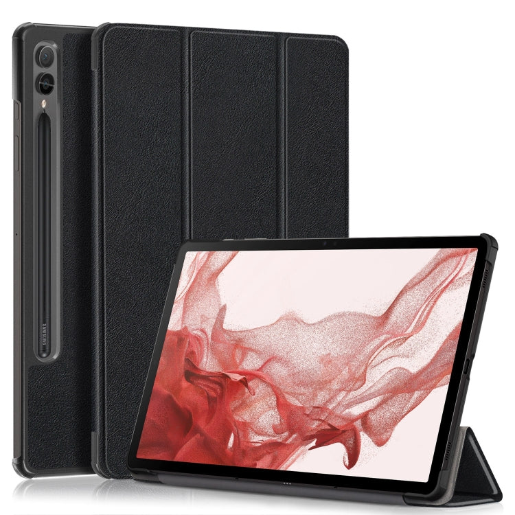 For Samsung Galaxy Tab S9+ Custer Pure Color 3-Fold Holder Smart Leather Tablet Case(Black) - Galaxy Tab S9+ Cases by buy2fix | Online Shopping UK | buy2fix