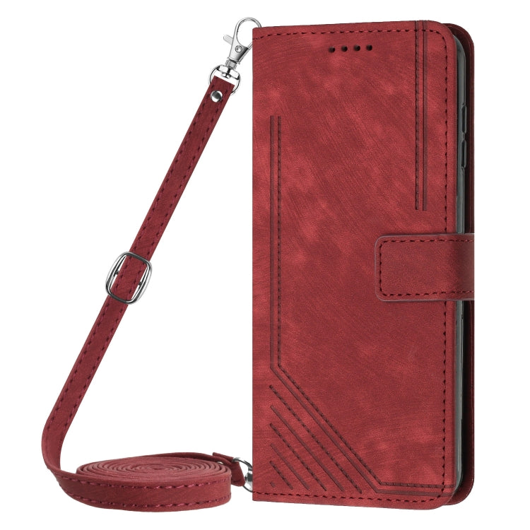 For Infinix Zero 30 5G Skin Feel Stripe Pattern Leather Phone Case with Lanyard(Red) - Infinix Cases by buy2fix | Online Shopping UK | buy2fix