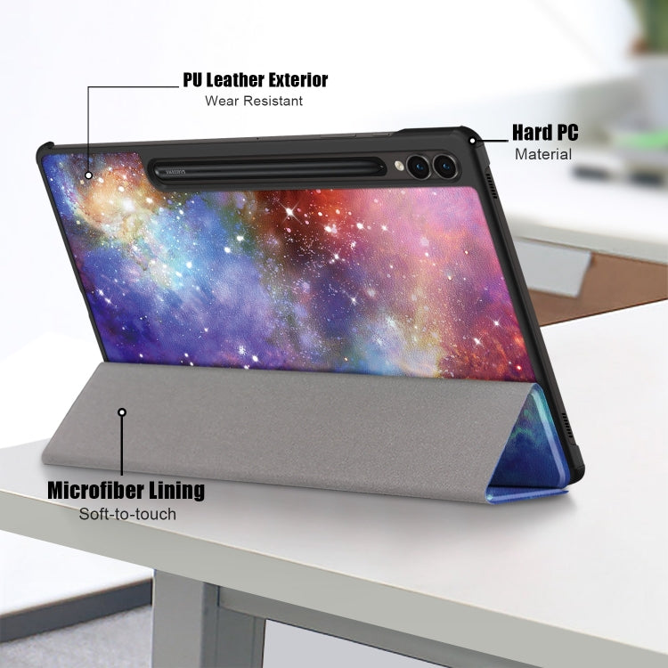 For Samsung Galaxy Tab S9+ Custer Painted 3-Fold Holder Smart Leather Tablet Case(Milky Way) - Galaxy Tab S9+ Cases by buy2fix | Online Shopping UK | buy2fix