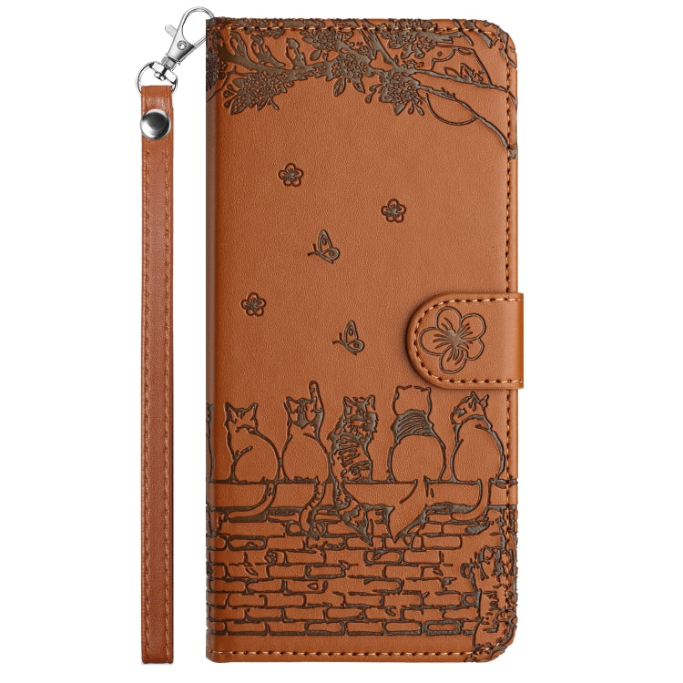 For Samsung Galaxy S21+ Cat Embossing Pattern Leather Phone Case with Lanyard(Brown) - Galaxy S21+ 5G Cases by buy2fix | Online Shopping UK | buy2fix