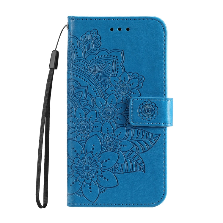 For iPhone 16 Pro 7-petal Flowers Embossing Leather Phone Case(Blue) - iPhone 16 Pro Cases by buy2fix | Online Shopping UK | buy2fix