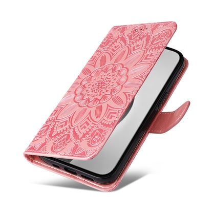 For iPhone 16 Pro Max Embossed Sunflower Leather Phone Case(Pink) - iPhone 16 Pro Max Cases by buy2fix | Online Shopping UK | buy2fix