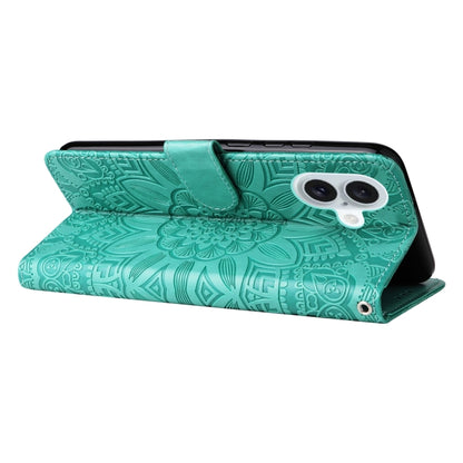 For iPhone 16 Plus Embossed Sunflower Leather Phone Case(Green) - iPhone 16 Plus Cases by buy2fix | Online Shopping UK | buy2fix