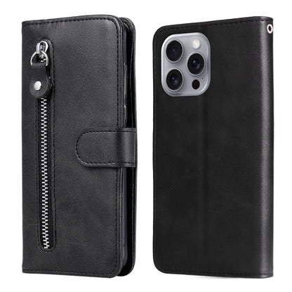 For iPhone 16 Pro Max Fashion Calf Texture Zipper Leather Phone Case(Black) - iPhone 16 Pro Max Cases by buy2fix | Online Shopping UK | buy2fix