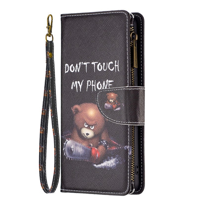 For iPhone 16 Pro Colored Drawing Pattern Zipper Phone Leather Case(Bear) - iPhone 16 Pro Cases by buy2fix | Online Shopping UK | buy2fix