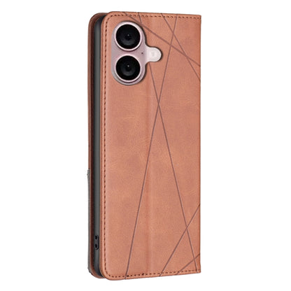 For iPhone 16 Rhombus Texture Magnetic Leather Phone Case(Brown) - iPhone 16 Cases by buy2fix | Online Shopping UK | buy2fix