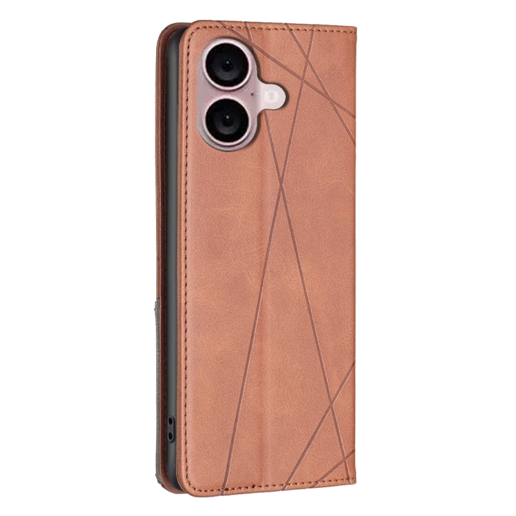 For iPhone 16 Plus Rhombus Texture Magnetic Leather Phone Case(Brown) - iPhone 16 Plus Cases by buy2fix | Online Shopping UK | buy2fix