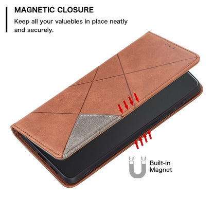 For iPhone 16 Plus Rhombus Texture Magnetic Leather Phone Case(Brown) - iPhone 16 Plus Cases by buy2fix | Online Shopping UK | buy2fix