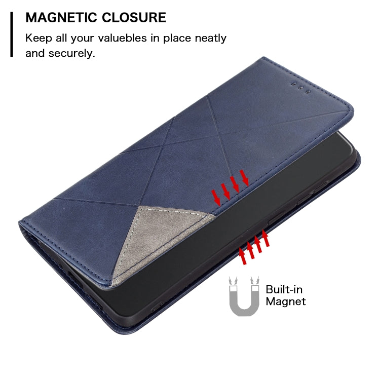 For iPhone 16 Plus Rhombus Texture Magnetic Leather Phone Case(Blue) - iPhone 16 Plus Cases by buy2fix | Online Shopping UK | buy2fix