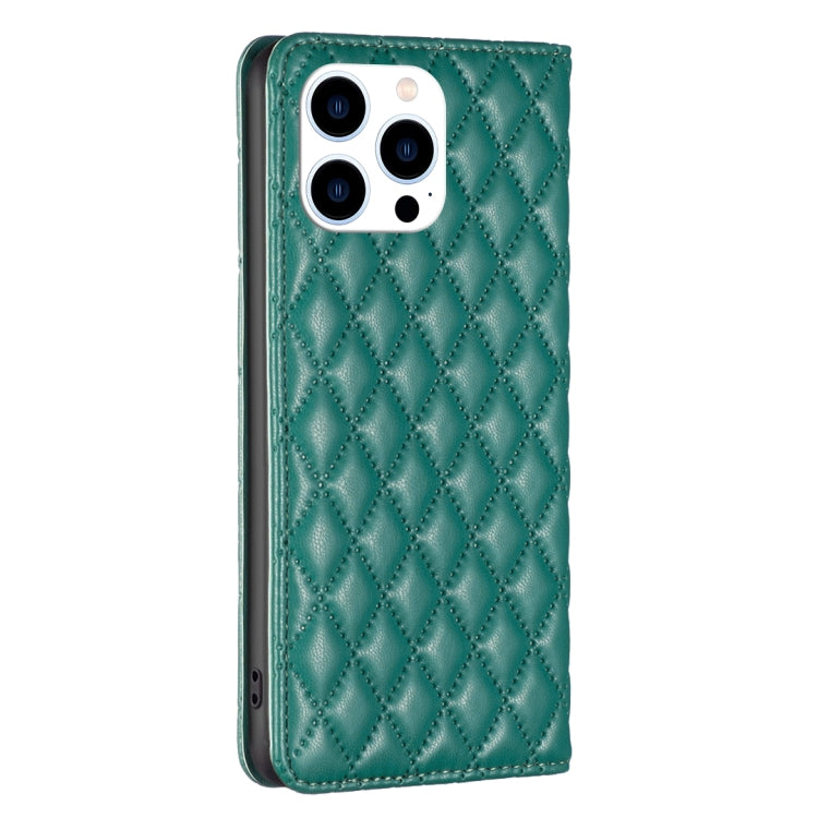 For iPhone 16 Pro Diamond Lattice Magnetic Leather Flip Phone Case(Green) - iPhone 16 Pro Cases by buy2fix | Online Shopping UK | buy2fix