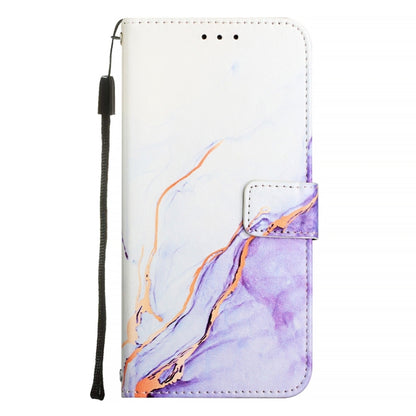 For iPhone 16 Plus PT003 Marble Pattern Flip Leather Phone Case(White Purple LS006) - iPhone 16 Plus Cases by buy2fix | Online Shopping UK | buy2fix