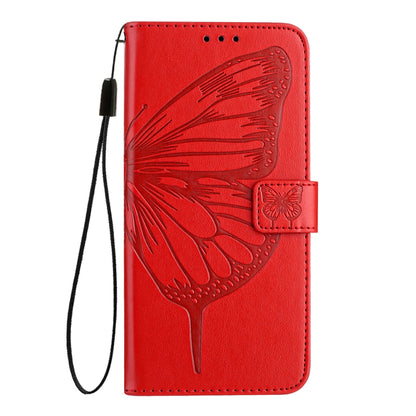 For iPhone 16 Pro Max Embossed Butterfly Leather Phone Case(Red) - iPhone 16 Pro Max Cases by buy2fix | Online Shopping UK | buy2fix