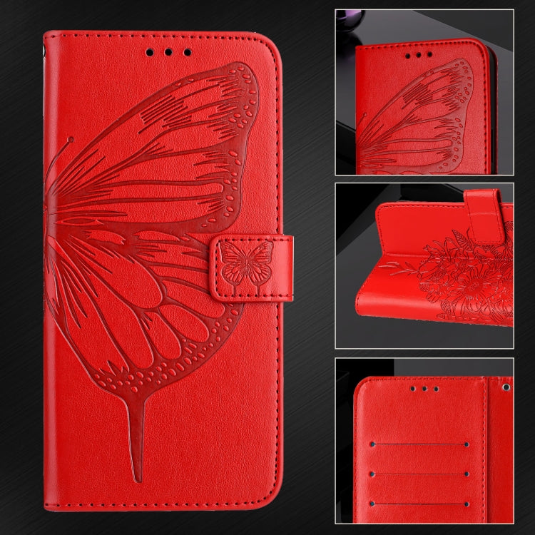 For iPhone 16 Pro Embossed Butterfly Leather Phone Case(Red) - iPhone 16 Pro Cases by buy2fix | Online Shopping UK | buy2fix