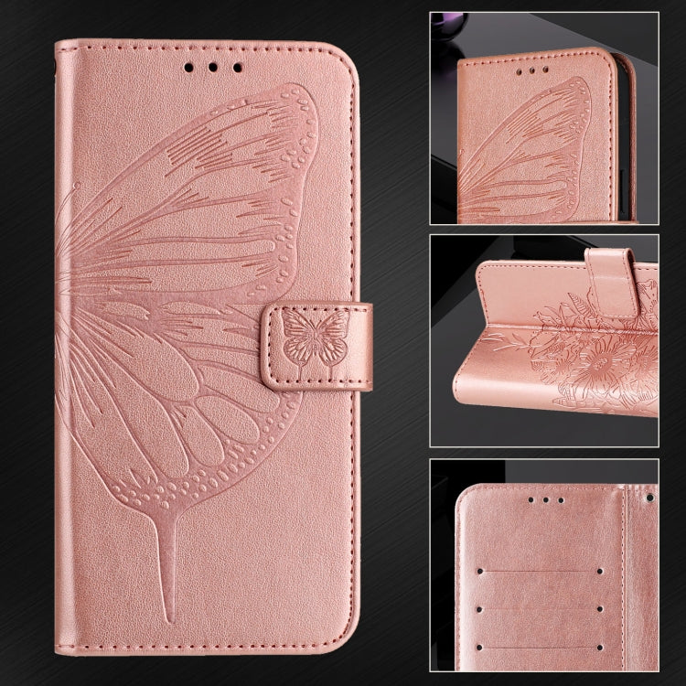 For iPhone 16 Plus Embossed Butterfly Leather Phone Case(Rose Gold) - iPhone 16 Plus Cases by buy2fix | Online Shopping UK | buy2fix