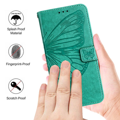 For iPhone 16 Plus Embossed Butterfly Leather Phone Case(Green) - iPhone 16 Plus Cases by buy2fix | Online Shopping UK | buy2fix