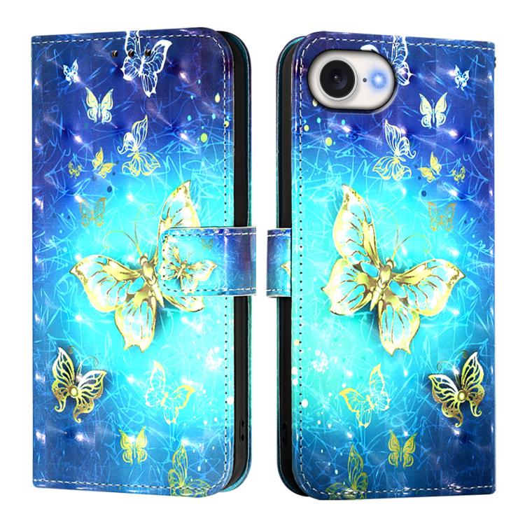 For iPhone SE 2024 3D Painting Horizontal Flip Leather Phone Case(Golden Butterfly) - More iPhone Cases by buy2fix | Online Shopping UK | buy2fix