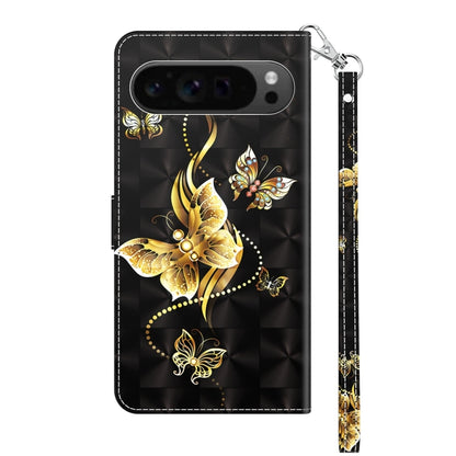 For Google Pixel 9 3D Painted Pattern Leather Phone Case(Golden Butterfly) - Google Cases by buy2fix | Online Shopping UK | buy2fix