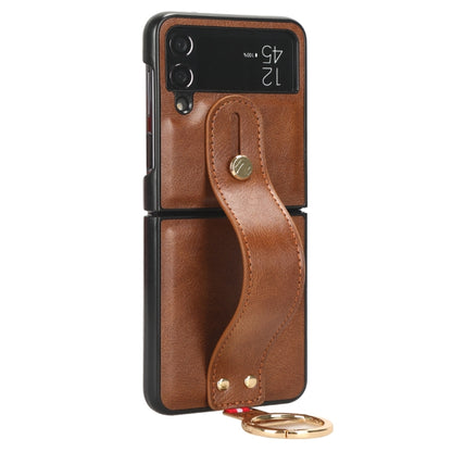 For Samsung Galaxy Z Flip4 Wristband Leather Back Phone Case(Brown) - Galaxy Z Flip4 5G Cases by buy2fix | Online Shopping UK | buy2fix