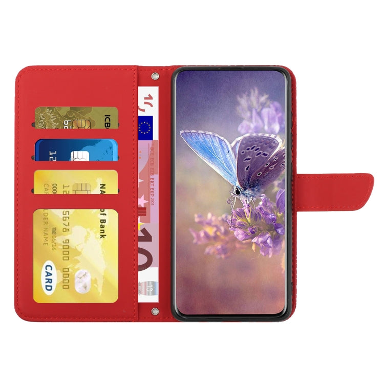 For OnePlus 12R 5G Global Skin Feel Butterfly Peony Embossed Leather Phone Case(Red) - OnePlus Cases by buy2fix | Online Shopping UK | buy2fix