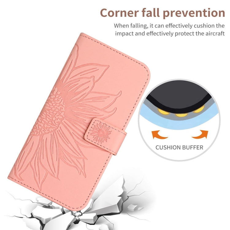 For OnePlus 12 5G Global Skin Feel Sun Flower Embossed Leather Phone Case with Lanyard(Pink) - OnePlus Cases by buy2fix | Online Shopping UK | buy2fix