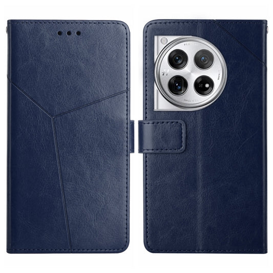 For OnePlus 12 5G Global Y-shaped Pattern Flip Leather Phone Case(Blue) - OnePlus Cases by buy2fix | Online Shopping UK | buy2fix