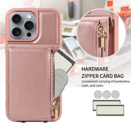 For iPhone 16 Pro Max Crossbody Lanyard Zipper Wallet Leather Phone Case(Rose Gold) - iPhone 16 Pro Max Cases by buy2fix | Online Shopping UK | buy2fix