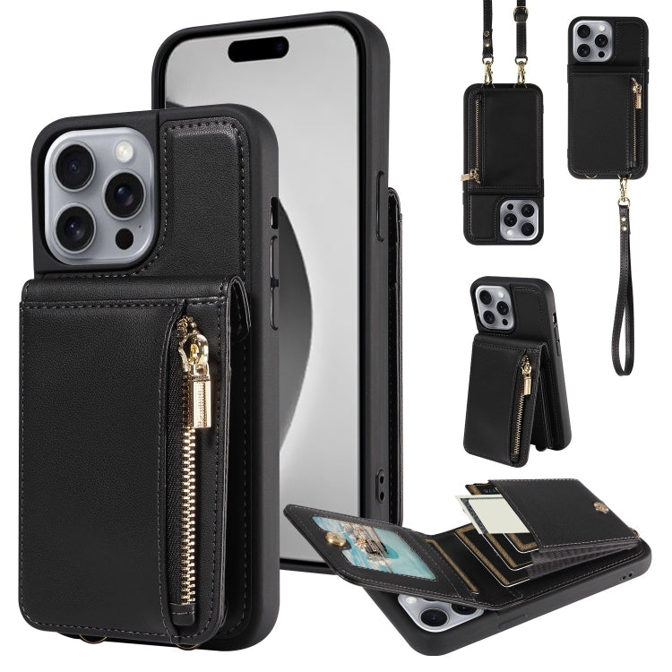 For iPhone 16 Pro Max Crossbody Lanyard Zipper Wallet Leather Phone Case(Black) - iPhone 16 Pro Max Cases by buy2fix | Online Shopping UK | buy2fix