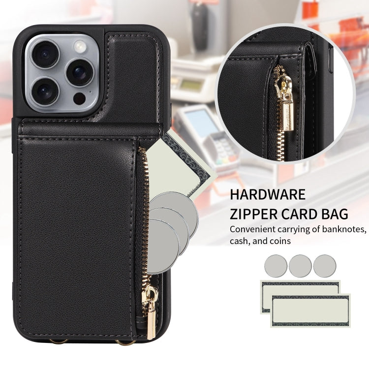 For iPhone 16 Pro Max Crossbody Lanyard Zipper Wallet Leather Phone Case(Black) - iPhone 16 Pro Max Cases by buy2fix | Online Shopping UK | buy2fix