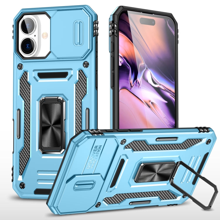 For iPhone 16 Armor PC + TPU Camera Shield Phone Case(Light Blue) - iPhone 16 Cases by buy2fix | Online Shopping UK | buy2fix