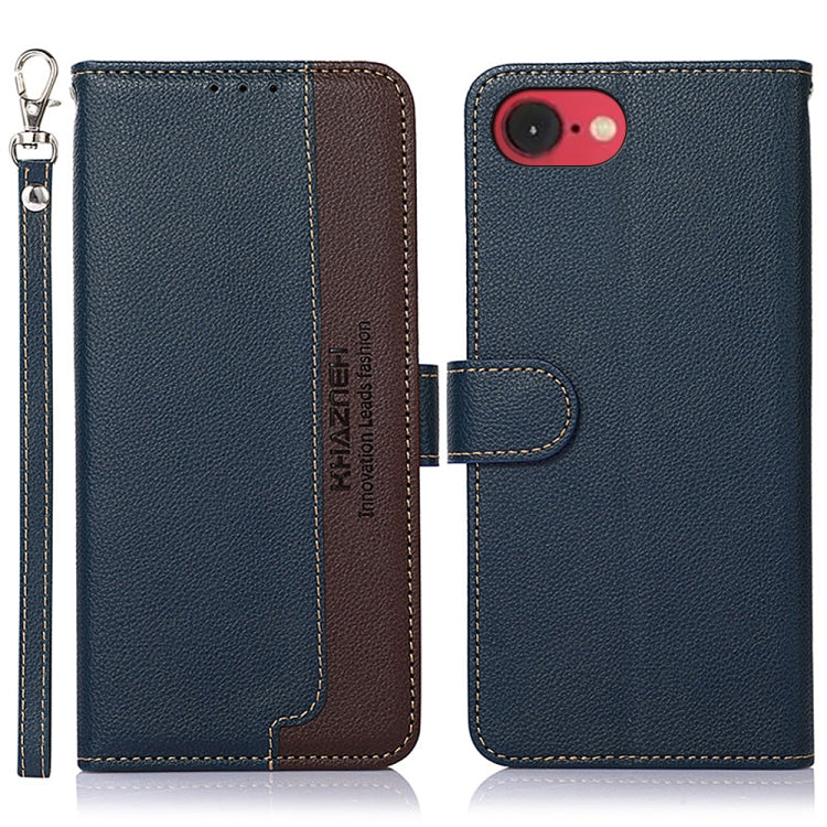 For iPhone 16e KHAZNEH Litchi Texture Leather RFID Phone Case(Blue) - iPhone 16e Cases by buy2fix | Online Shopping UK | buy2fix