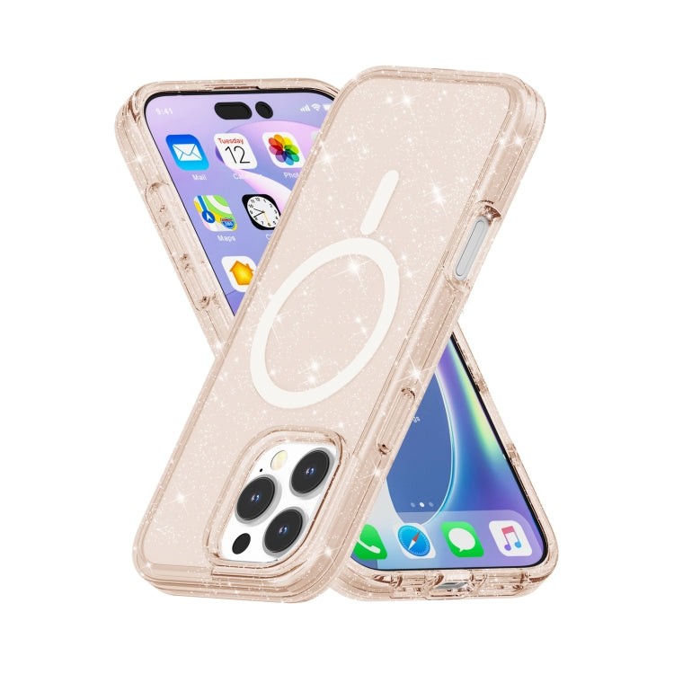 For iPhone 16 Pro Max Terminator Style Glitter Powder MagSafe Magnetic Phone Case(Gold) - iPhone 16 Pro Max Cases by buy2fix | Online Shopping UK | buy2fix