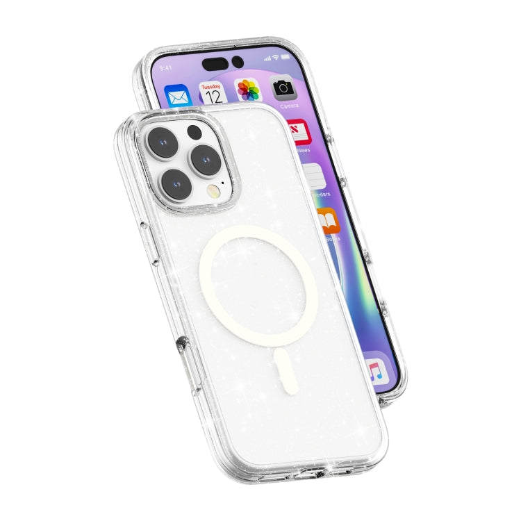 For iPhone 16 Pro Terminator Style Glitter Powder MagSafe Magnetic Phone Case(White) - iPhone 16 Pro Cases by buy2fix | Online Shopping UK | buy2fix