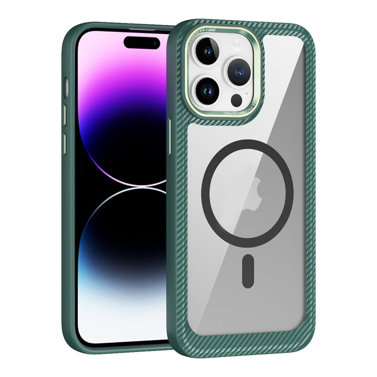 For iPhone 12 / 12 Pro MagSafe Carbon Fiber Transparent Back Panel Phone Case(Green) - iPhone 12 / 12 Pro Cases by buy2fix | Online Shopping UK | buy2fix