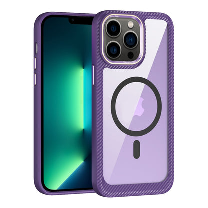 For iPhone 13 Pro Max MagSafe Carbon Fiber Transparent Back Panel Phone Case(Purple) - iPhone 13 Pro Max Cases by buy2fix | Online Shopping UK | buy2fix
