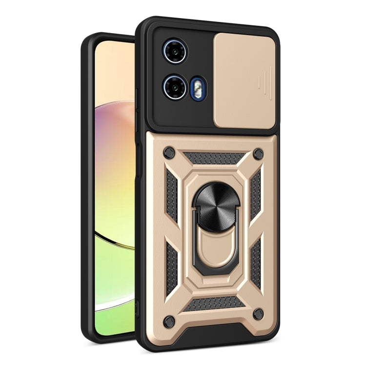 For Motorola Moto G04 / G24 Sliding Camera Cover Design TPU Hybrid PC Phone Case(Gold) - Motorola Cases by buy2fix | Online Shopping UK | buy2fix