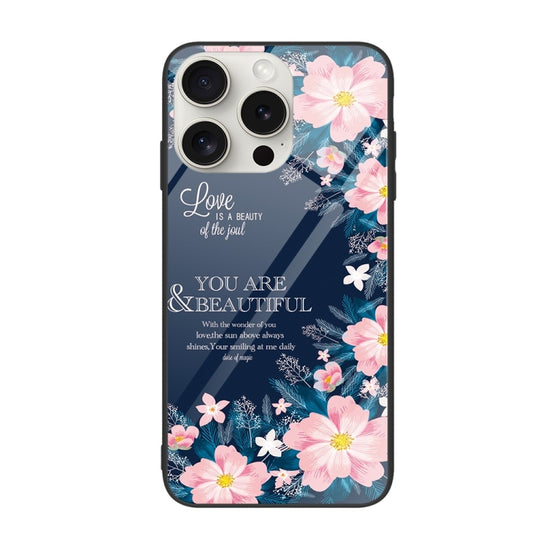 For iPhone 16 Pro Max Colorful Painted Glass Phone Case(Flower) - iPhone 16 Pro Max Cases by buy2fix | Online Shopping UK | buy2fix